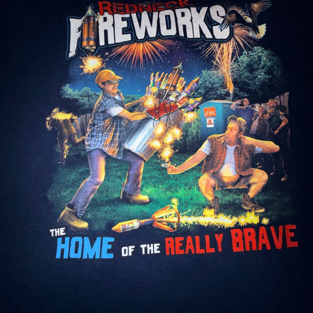 Academy‎ Redneck Fireworks T-Shirt Mens L Black Excellent Graphic Tee